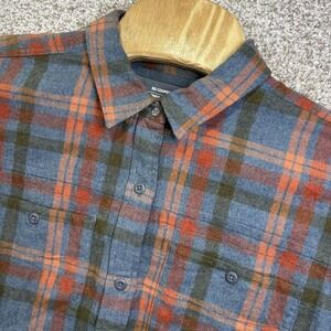 REI Cooperative Shirt Mens XL Blue Orange Plaid Long Sleeve Flannel Button Up